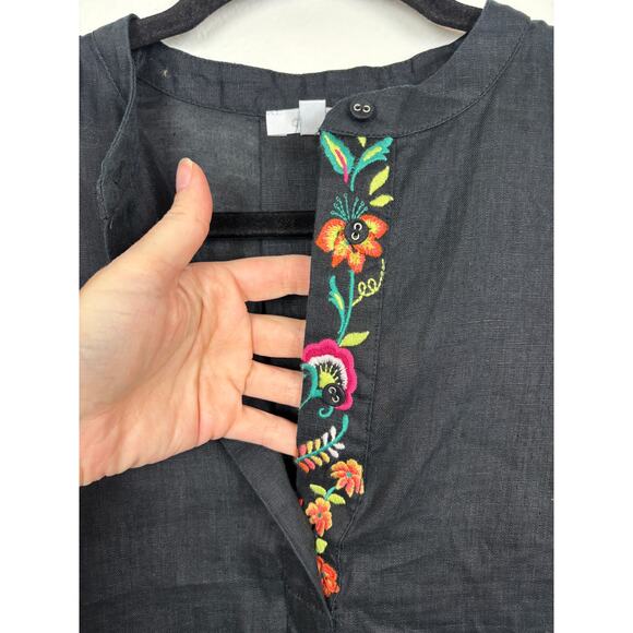 Johnny Was Calme Embroidered Linen Polo Mandarin Collar Short Sleeve Dress XS - Picture 4 of 7